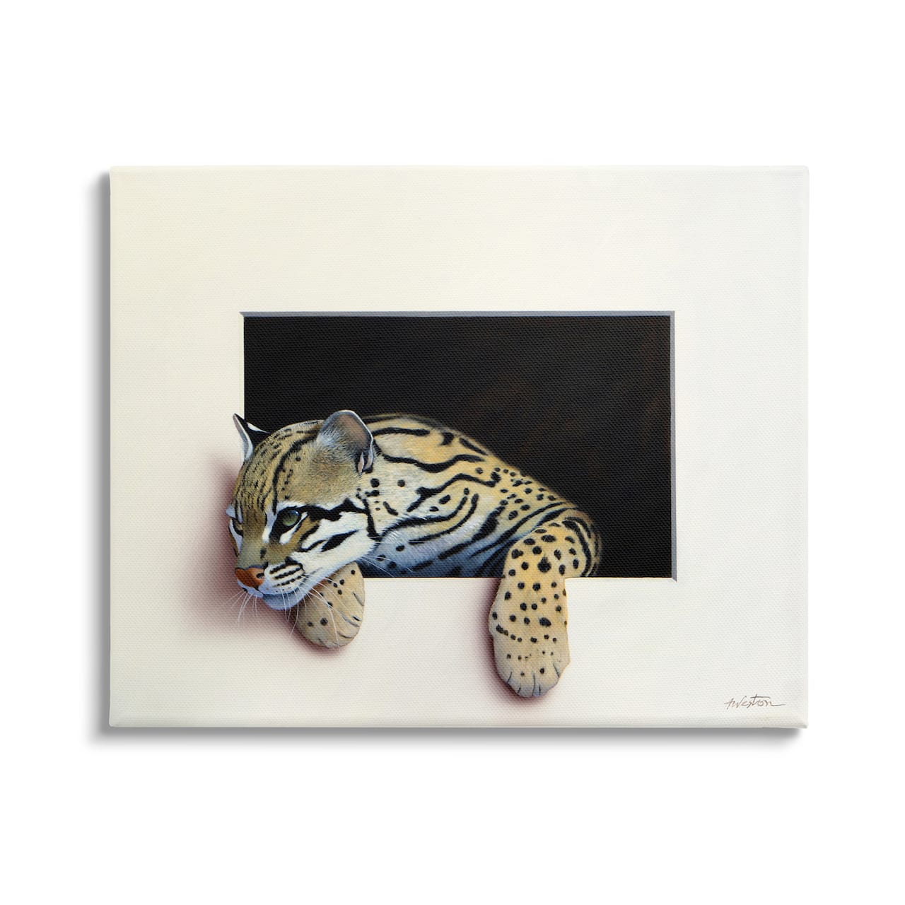 Stupell Industries Wildlife Ocelot Resting Paws Cutout Illusion Canvas Wall Art